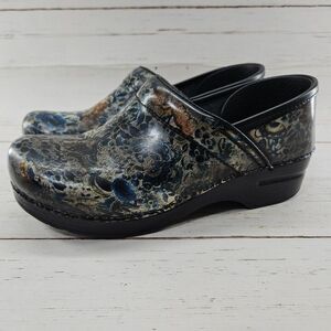 Dansko Shoes Womens Size 40 Beige‎ Blue Floral Paisley Slip On Clogs US 9.5-10